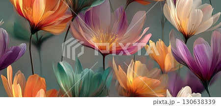 Vibrant Abstract Floral Design with Seamless Background Elements 130638339