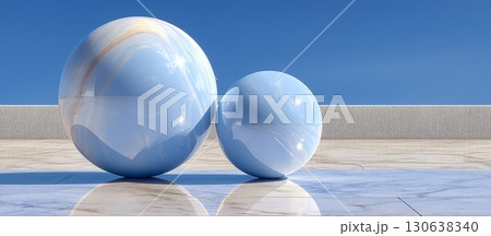 Abstract Composition of White Spheres Against a Blue Sky 130638340