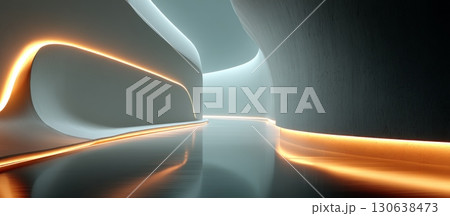 Smooth White Walls with Abstract Light Reflections and Modern Design 130638473