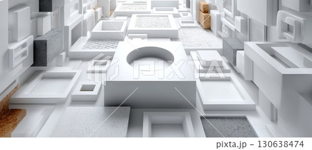 Abstract White Technology Shapes with Soft Gradients and Textures 130638474