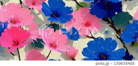 Vibrant Japanese Floral Seamless Vector Pattern for Decorative Use 130638488