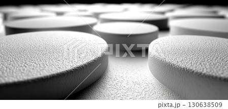 Minimalist White Surface with Embossed Circular Designs Close-Up Minimalist White Surface with Embossed Circular Designs Close-Up 130638509