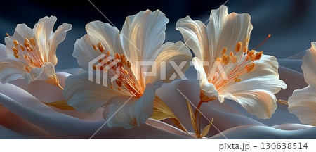 Elegant White Flower Blooms in Abstract Soft Background Pattern 130638514