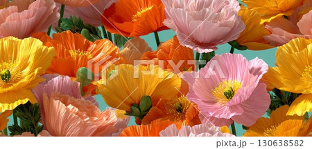 Vibrant Vector Illustration of Poppy Flowers with Seamless Background Vibrant Vector Illustration of Poppy Flowers with Seamless Background 130638582