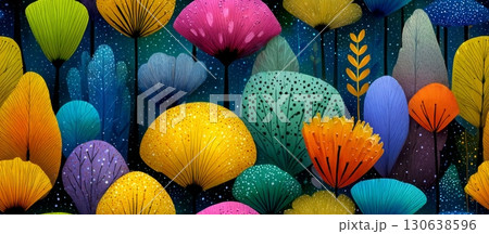 Whimsical Wildflower Vector Design with Vibrant Colors and Patterns 130638596