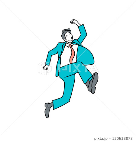 イラスト素材: 元気にジャンプするスーツ姿のビジネスマン イラスト素材: 元気にジャンプするスーツ姿のビジネスマン 130638878