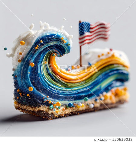 Colorful 3D Clay Scene with Waving Flag and Splashes of Confetti Colorful 3D Clay Scene with Waving Flag and Splashes of Confetti 130639032