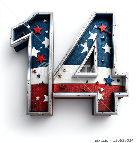 3D Clay Number 14 with Stars and Stripes Design for Creative Projects 130639034