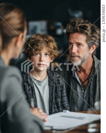 Emotionally Intense Family Meeting Between Father and Son with Professional Advisor 130639883