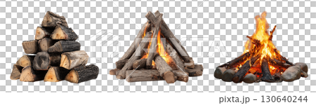 Set of isolated campfire isolated on transparent background for autumn season and Thanksgiving. 130640244