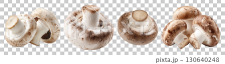 Set of isolated button mushrooms on transparent background for cooking and food ingredient design. 130640248