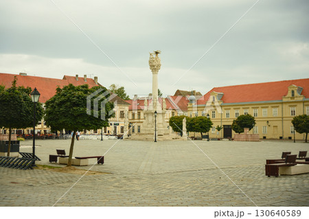 Main square with monument and benches in Osijek Croatia 130640589