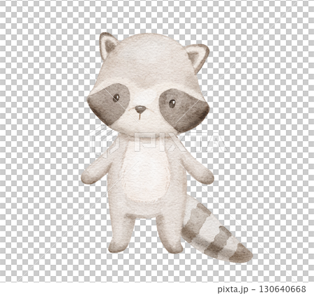 Watercolor cute woodland animal, little raccoon, hand drawn illustration for baby. Isolated drawing Watercolor cute woodland animal, little raccoon, hand drawn illustration for baby. Isolated drawing 130640668