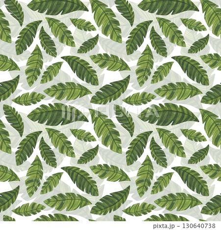 Seamless pattern of green palm leaves. Watercolor illustration hand drawn, cartoon. Drawing for scrapbooking, paper, textile Seamless pattern of green palm leaves. Watercolor illustration hand drawn, cartoon. Drawing for scrapbooking, paper, textile 130640738