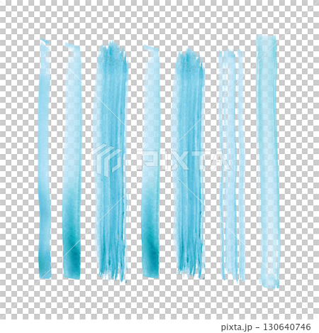 Set of watercolor stripes made by hand with a brush. Isolated objects. Abstract illustration. Drawing for blanks, scrapbooking, journaling. Stripe, line, blue, brush, wide, textu Set of watercolor stripes made by hand with a brush. Isolated objects. Abstract illustration. Drawing for blanks, scrapbooking, journaling. Stripe, line, blue, brush, wide, textu 130640746