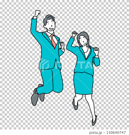 圖庫插圖: 穿著西裝的男性和女性商人勇敢地跳躍 130640747