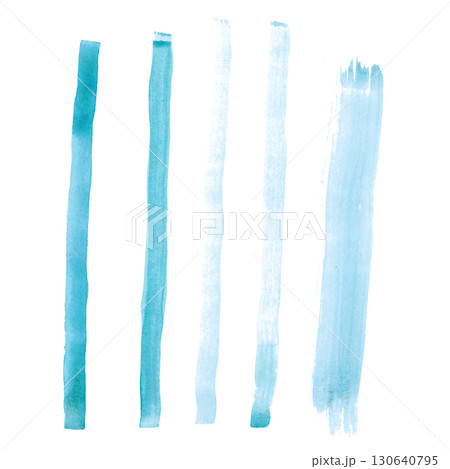 Set of watercolor stripes made by hand with a brush. Isolated objects on a white background. Abstract illustration. Drawing for blanks, scrapbooking, journaling. Stripe, line, blue, brush, wide 130640795