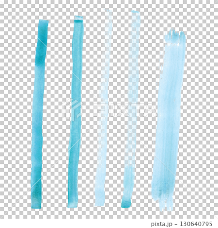 Set of watercolor stripes made by hand with a brush. Isolated objects on a white background. Abstract illustration. Drawing for blanks, scrapbooking, journaling. Stripe, line, blue, brush, wide 130640795