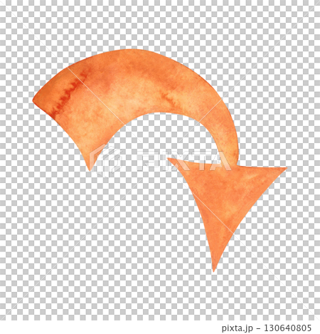 Curved orange line arrow pointing down. Watercolor hand drawn illustration. Design for stickers, scrapbooking, journaling. Pointer, arrow, direction Curved orange line arrow pointing down. Watercolor hand drawn illustration. Design for stickers, scrapbooking, journaling. Pointer, arrow, direction 130640805