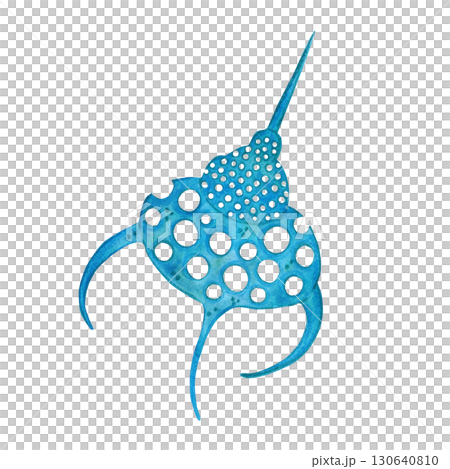 Blue, datom algae, plant unicellular organism. Watercolor illustration drawn, cartoon, made by hand. For stickers, biology and ecology manuals. Sea, organism, ocean, plankton, swim 130640810