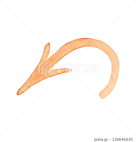 Thin curved orange arrow. Watercolor hand drawn illustration. Design for stickers, scrapbooking, journaling. Pointer, arrow, direction, way, movement, diagonal Thin curved orange arrow. Watercolor hand drawn illustration. Design for stickers, scrapbooking, journaling. Pointer, arrow, direction, way, movement, diagonal 130640830