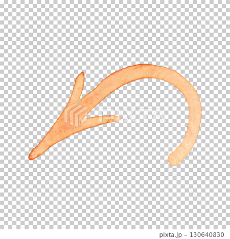Thin curved orange arrow. Watercolor hand drawn illustration. Design for stickers, scrapbooking, journaling. Pointer, arrow, direction, way, movement, diagonal Thin curved orange arrow. Watercolor hand drawn illustration. Design for stickers, scrapbooking, journaling. Pointer, arrow, direction, way, movement, diagonal 130640830