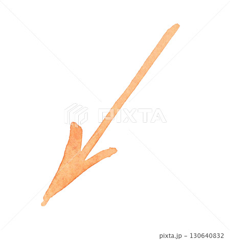 Thin orange arrow. Watercolor hand drawn illustration. Design for stickers, scrapbooking, journaling. Pointer, arrow, direction, way, movement, diagonal Thin orange arrow. Watercolor hand drawn illustration. Design for stickers, scrapbooking, journaling. Pointer, arrow, direction, way, movement, diagonal 130640832