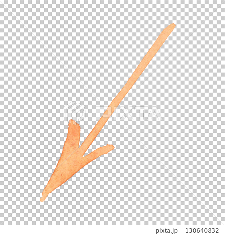 Thin orange arrow. Watercolor hand drawn illustration. Design for stickers, scrapbooking, journaling. Pointer, arrow, direction, way, movement, diagonal 130640832