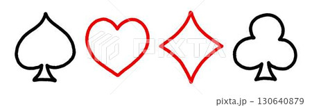 手描きのトランプのマーク、スペード、ハート、ダイヤ、クローバー 手描きのトランプのマーク、スペード、ハート、ダイヤ、クローバー 130640879