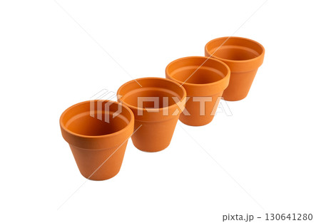 Empty terracotta flower pots, clay garden vase, brown ceramic plant container, garden pottery earthenware Empty terracotta flower pots, clay garden vase, brown ceramic plant container, garden pottery earthenware 130641280