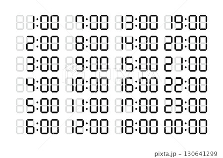 デジタル時計の24時間表示セット　7セグメント数字の時刻コレクション 130641299