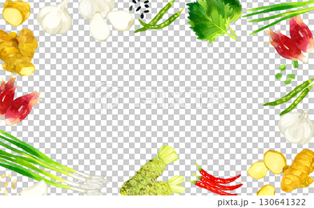 Frame of vegetables used as condiments Hand-drawn watercolor illustration background material 130641322