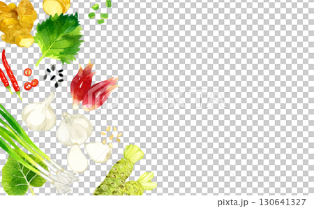 薬味として使われる野菜の背景　手描き水彩イラスト素材 130641327