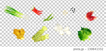 A set of vegetables used as condiments - Hand-drawn watercolor illustrations 130641332
