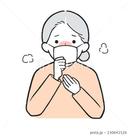 マスクをして咳をするシニア女性のイラスト 発熱や風邪 インフルエンザ 感染症予防 マスクをして咳をするシニア女性のイラスト 発熱や風邪 インフルエンザ 感染症予防 130641526