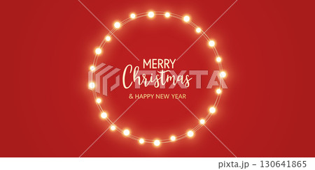 Christmas gold light circle frame. Fairy bulb red banner. New Year luxury string garland. Winter party background. Led neon baubles. Festive border. Glow lamp bg. Glitter bright. Vector illustration Christmas gold light circle frame. Fairy bulb red banner. New Year luxury string garland. Winter party background. Led neon baubles. Festive border. Glow lamp bg. Glitter bright. Vector illustration 130641865
