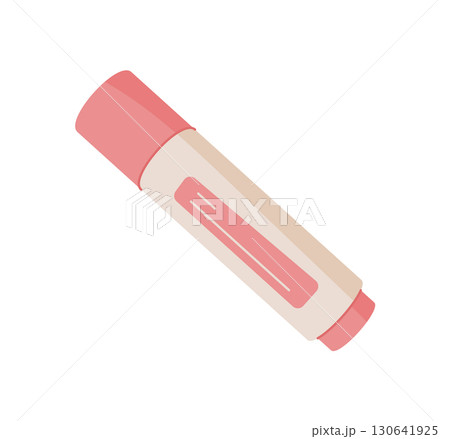 Organic lipstick tube for beauty and makeup. Cosmetic product in flat style with vibrant color. Ideal for themes of skincare, fashion, and body care, suitable promotional materials or advertisements. 130641925