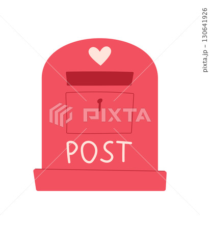 Bright pink mailbox with a heart symbol, perfect icon for love and valentine messages. Cute cartoon illustration representing joyful postal communication. Ideal for greeting card themes and 130641926