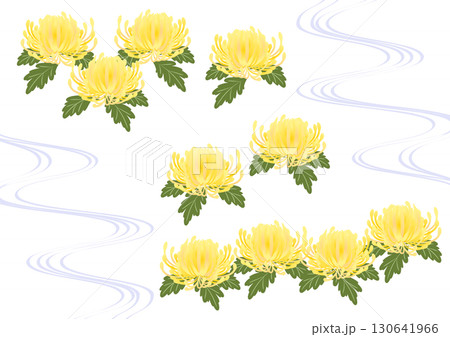 喪中用菊アイコンセット、かわいい、イラスト、黄色 喪中用菊アイコンセット、かわいい、イラスト、黄色 130641966
