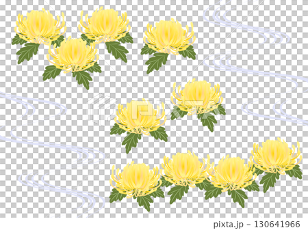 喪中用菊アイコンセット、かわいい、イラスト、黄色 喪中用菊アイコンセット、かわいい、イラスト、黄色 130641966