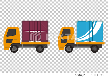 Illustration set of trucks loaded with containers 130641969