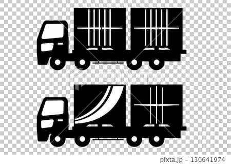 Silhouette illustration of a large truck carrying two containers 130641974