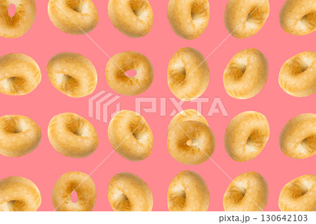 Bagel Pattern on Pink Background, Round Bread Bun Minimal Wallpaper with Copy Space 130642103