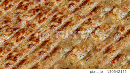Georgian lula kebab wallpaper. Grilled souvlaki pattern, minced meat kebap, mutton lula platter 130642155
