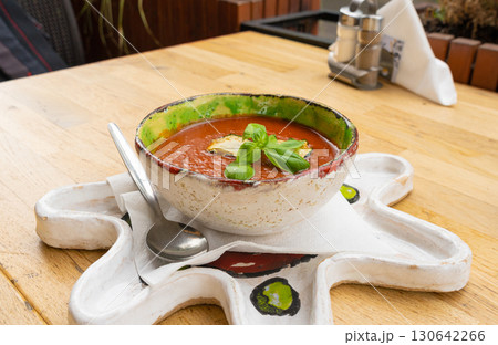 Red Cream Soup with Beans and Chipotle Pepper, Gazpacho, Mexican Tomato Soup 130642266