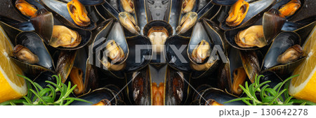 Mussels Pile Closeup, Unshelled Clams, Peeled Mussels, Open Shellfish, Seafood on White Background 130642278