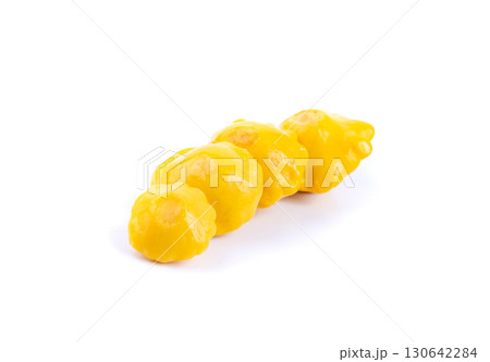 Marinated patty pan isolated, pickled pattypan squash, salted yellow patisson, fermented scallop 130642284