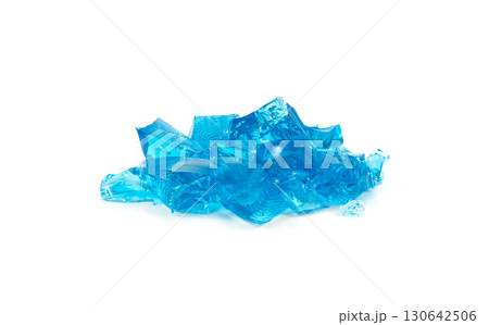 Jelly isolated, blueberry jello, blue gelatin dessert pieces, colour transparent pudding, fruit sweet gel 130642506