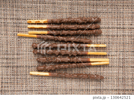 Chocolate cookie sticks, long choco pastries, japan biscuit tubes, korea cracker sticks Chocolate cookie sticks, long choco pastries, japan biscuit tubes, korea cracker sticks 130642521