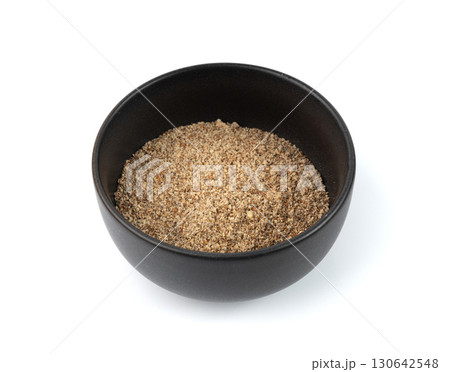 Milk thistle seeds powder, crushed silybum marianum grains pile, milled dry blessed milkthistle 130642548